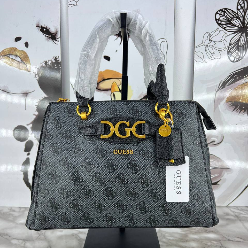 Guess Logo Monogram Satchel with Gold-Tone Hardware Detail 👜✨🤎