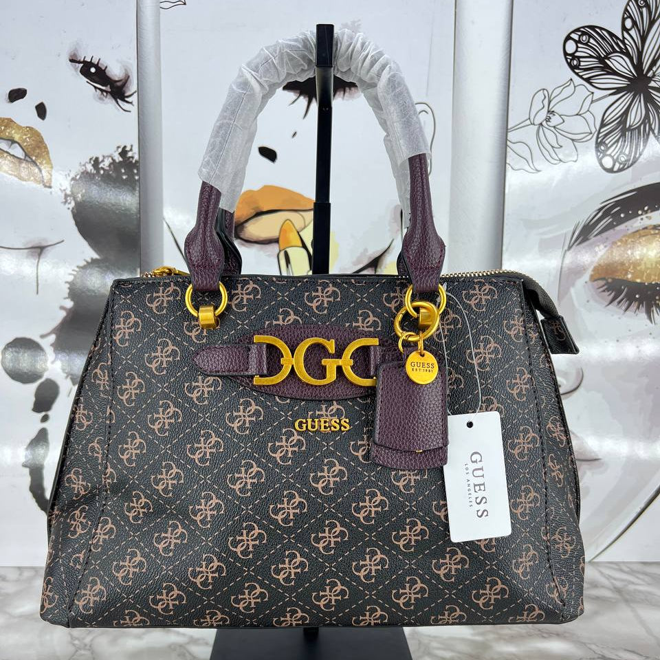 Guess Logo Monogram Satchel with Gold-Tone Hardware Detail 👜✨🤎