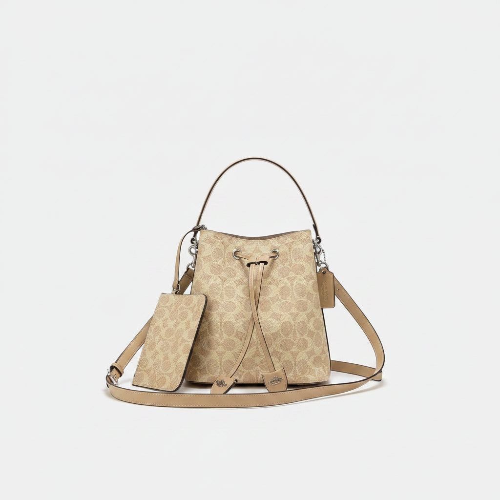 Coach Signature Monogram Bucket Bag with Matching Pouch 👜✨