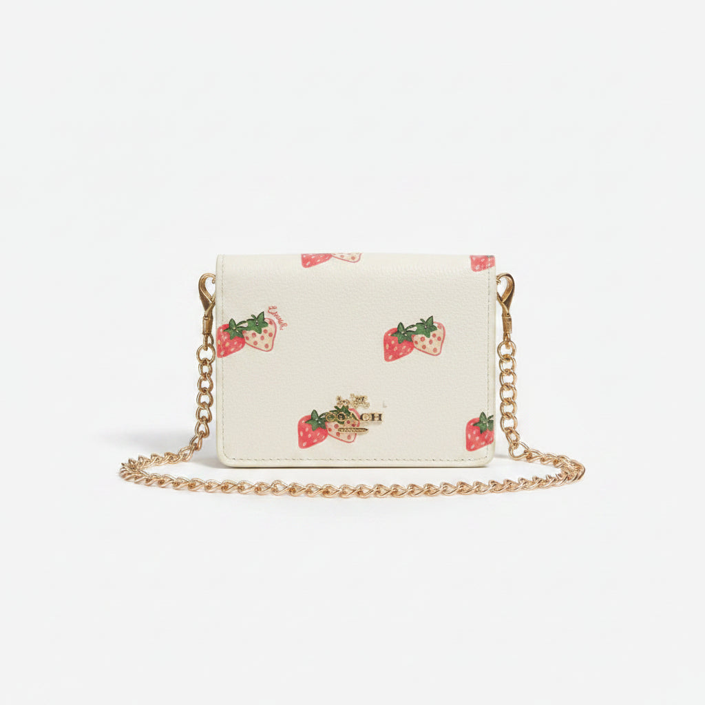 Coach Strawberry Print Chain Wallet in White and Pink 🍓👜