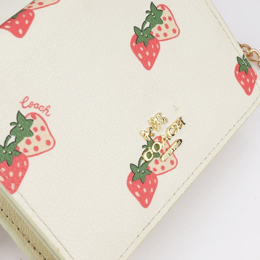 Coach Strawberry Print Chain Wallet in White and Pink 🍓👜
