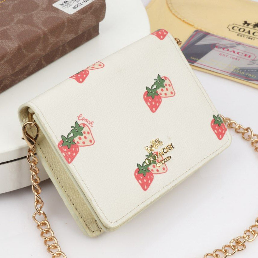 Coach Strawberry Print Chain Wallet in White and Pink 🍓👜