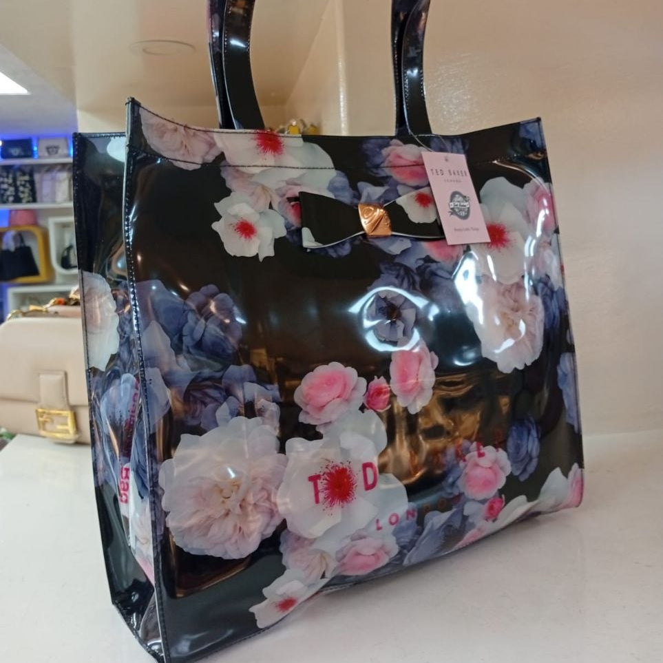 Ted Baker Floral Mirror Tote Bag in Black Silicone 🌸👜✨