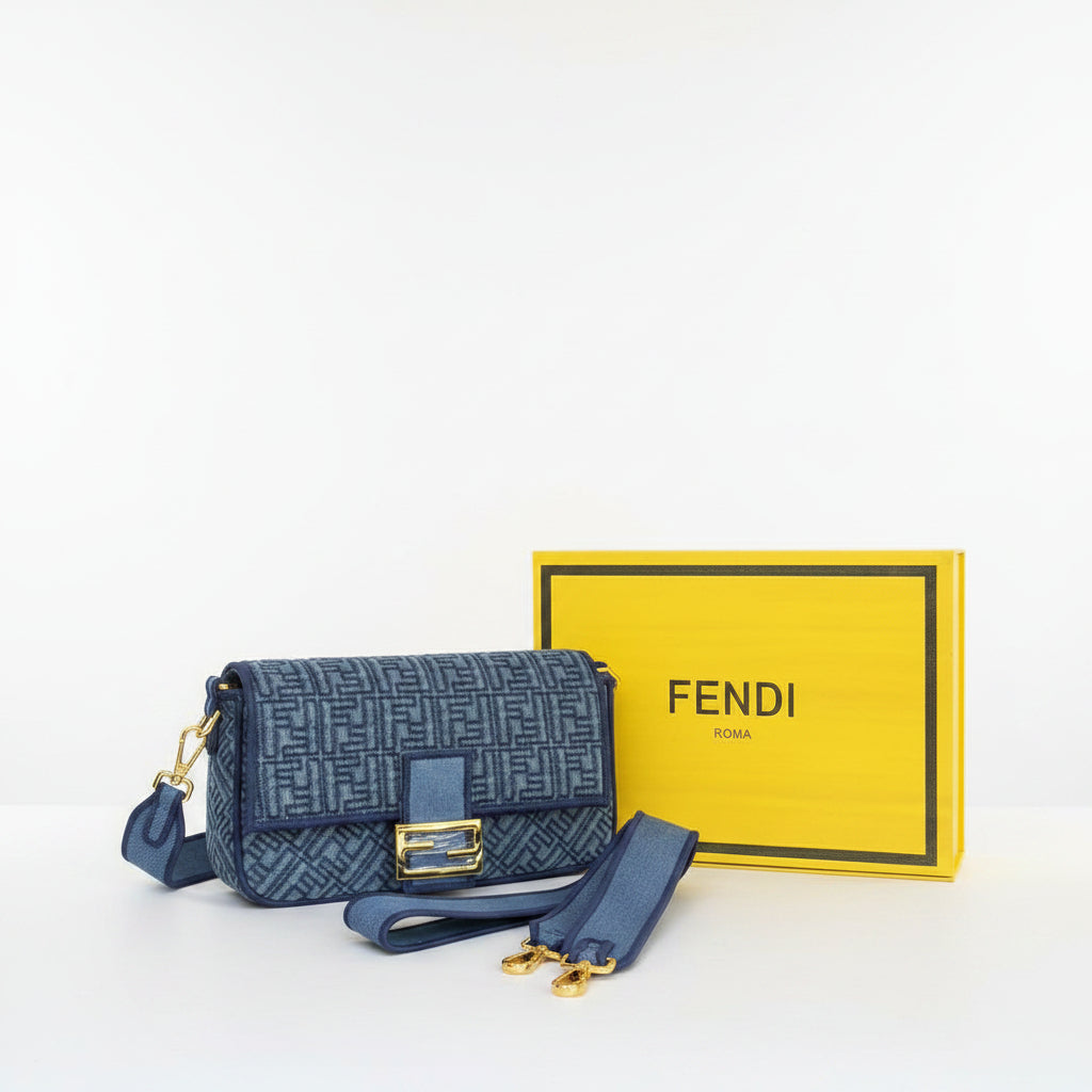 Fendi Denim Baguette Bag with Gold-Tone Hardware 👜✨