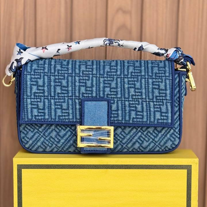Fendi Denim Baguette Bag with Gold-Tone Hardware 👜✨