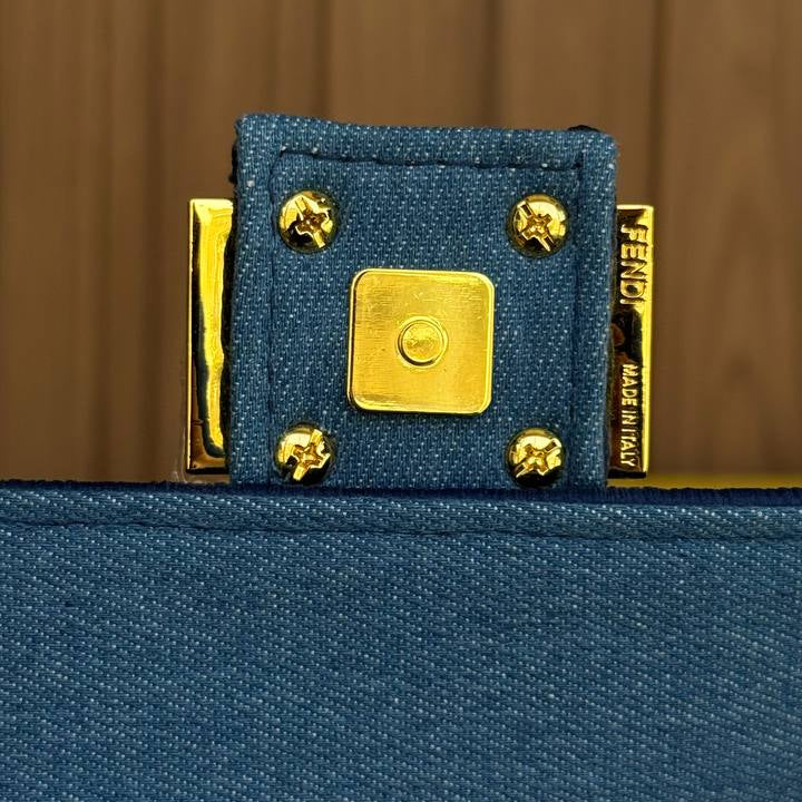 Fendi Denim Baguette Bag with Gold-Tone Hardware 👜✨