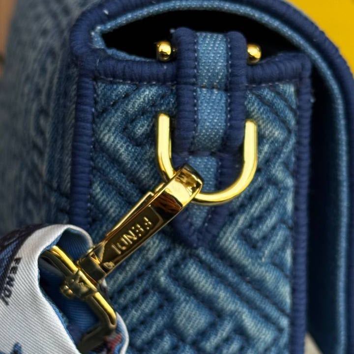 Fendi Denim Baguette Bag with Gold-Tone Hardware 👜✨