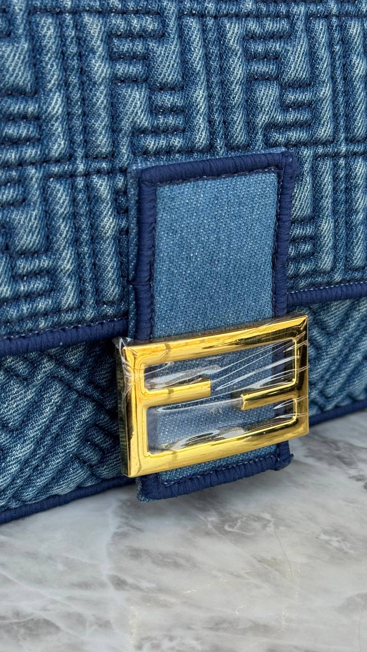 Fendi Denim Baguette Bag with Gold-Tone Hardware 👜✨