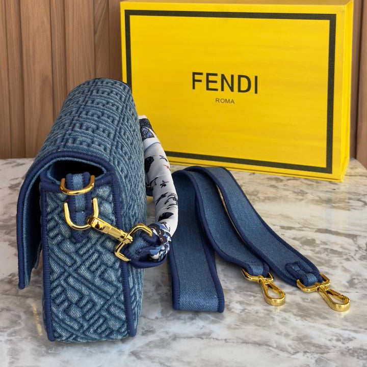 Fendi Denim Baguette Bag with Gold-Tone Hardware 👜✨