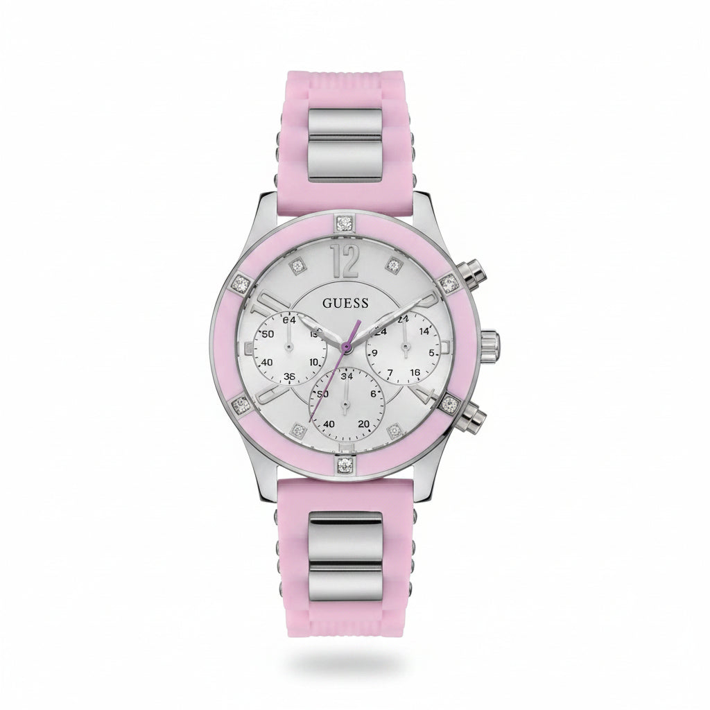 Guess Women's Pink and Silver Tone Multi-Function Watch 🌸⌚