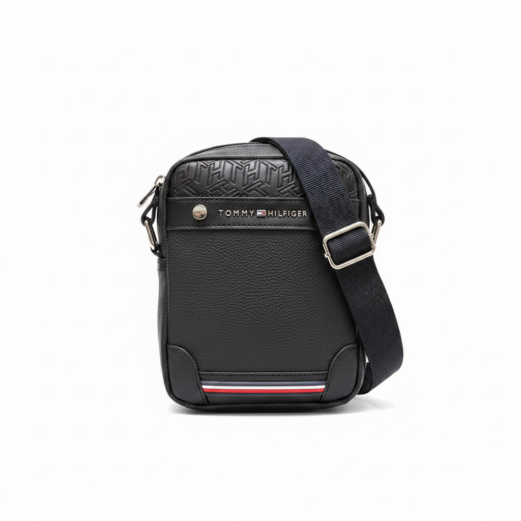 Tommy Hilfiger Textured Black Crossbody Bag with Signature Stripe 👜