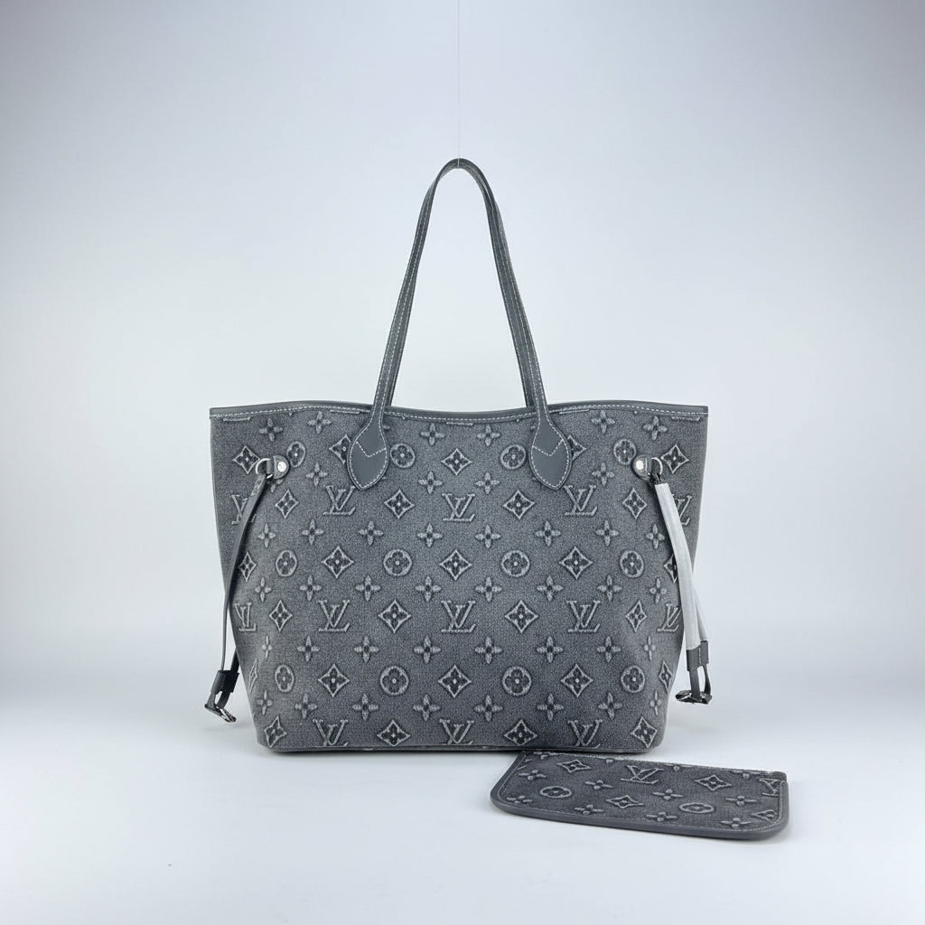 Louis Vuitton Monogram Denim Tote in Grey with Matching Pouch 👜✨