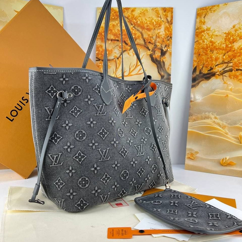 Louis Vuitton Monogram Denim Tote in Grey with Matching Pouch 👜✨
