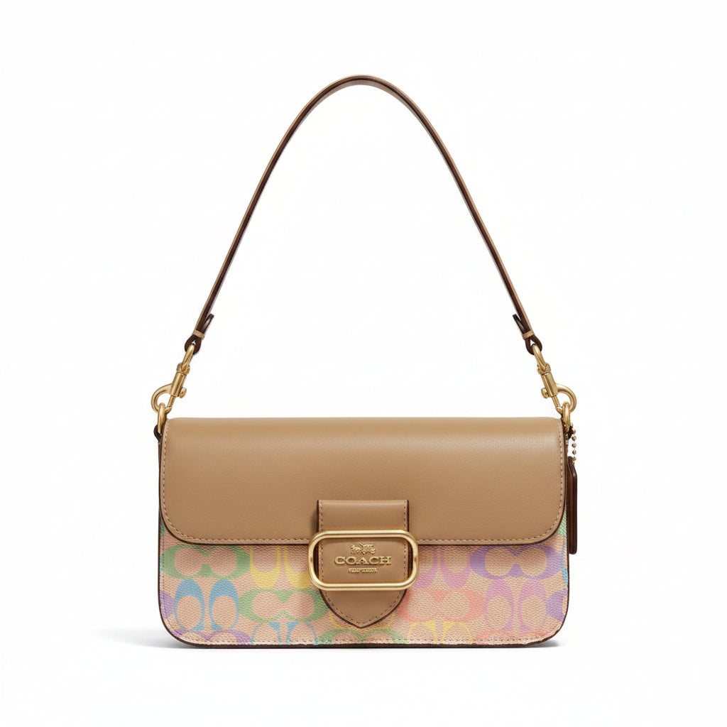 Coach Signature Multi-Color Shoulder Bag with Beige Flap 👜✨