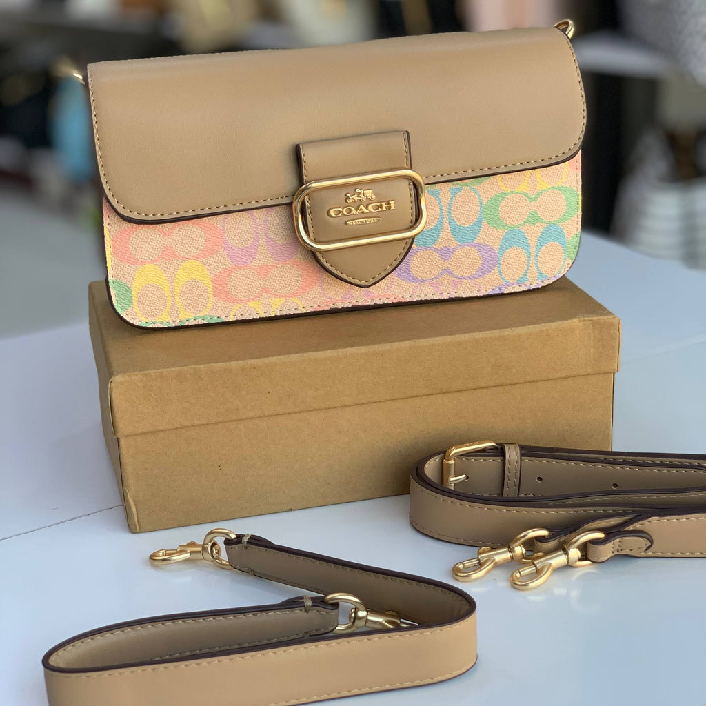 Coach Signature Multi-Color Shoulder Bag with Beige Flap 👜✨