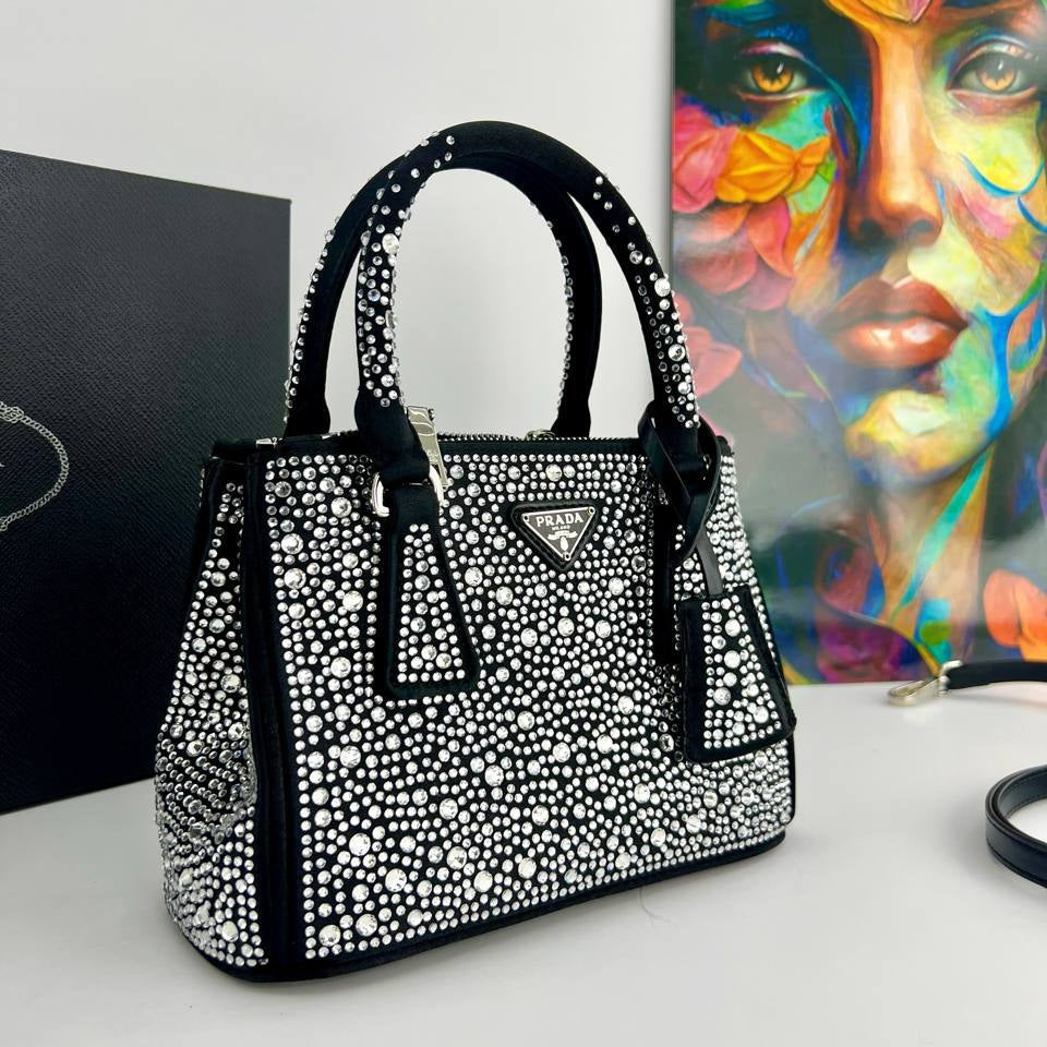 Prada Crystal Embellished Suede Handbag