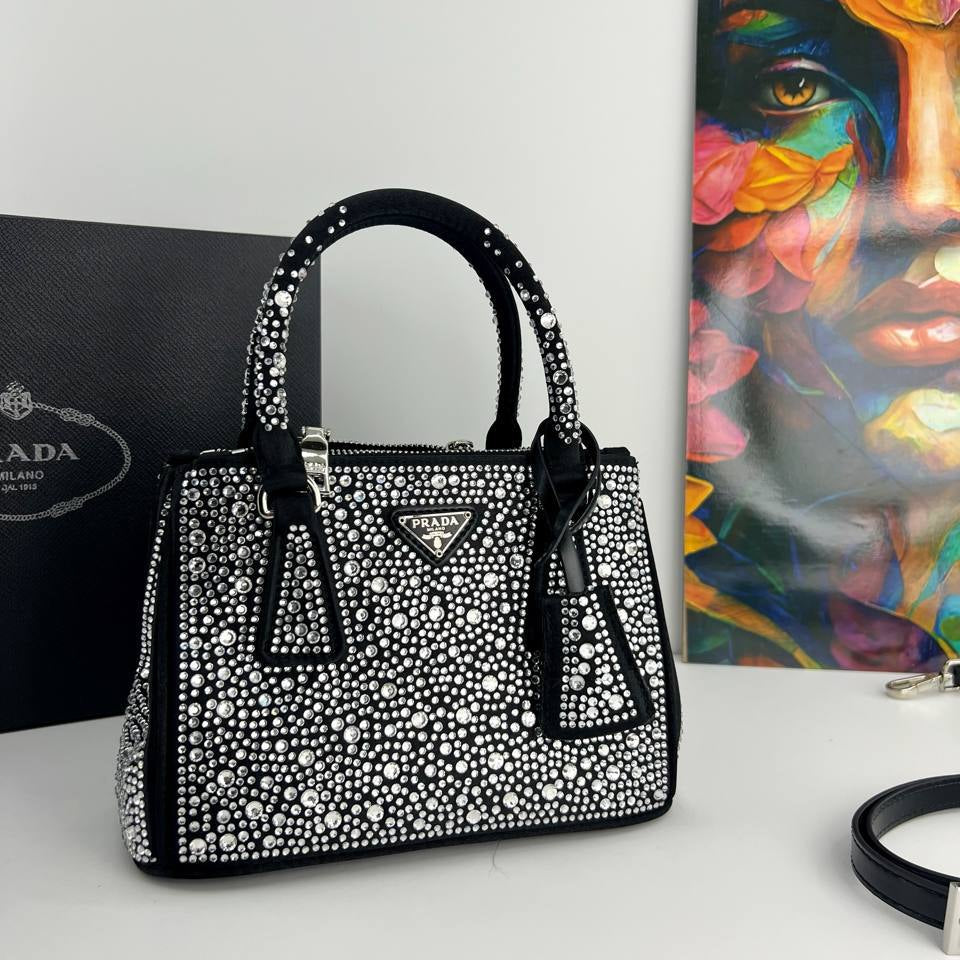 Prada Crystal Embellished Suede Handbag