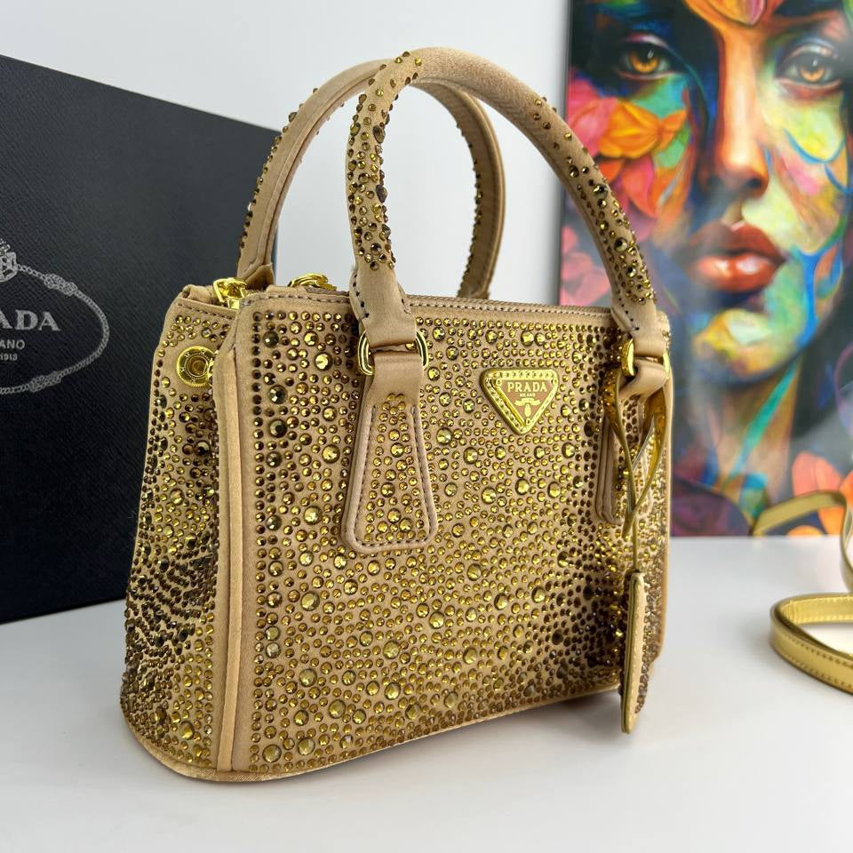 Prada Crystal Embellished Suede Handbag