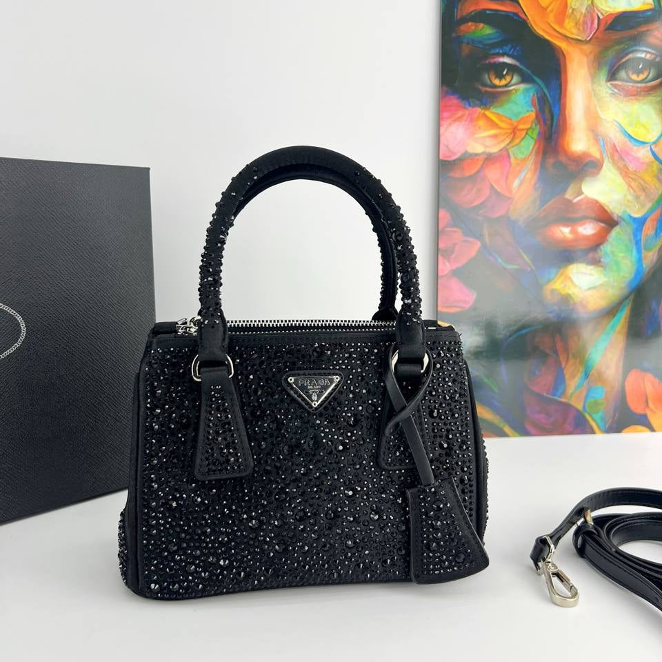 Prada Crystal Embellished Suede Handbag
