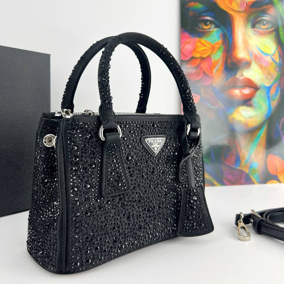 Prada Crystal Embellished Suede Handbag