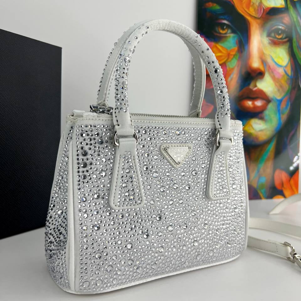 Prada Crystal Embellished Suede Handbag