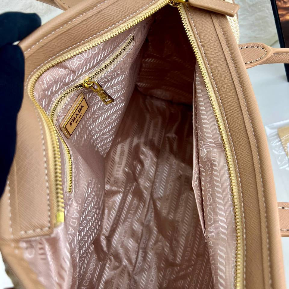 Prada Woven Texture Tote with Signature Logo Plaque
