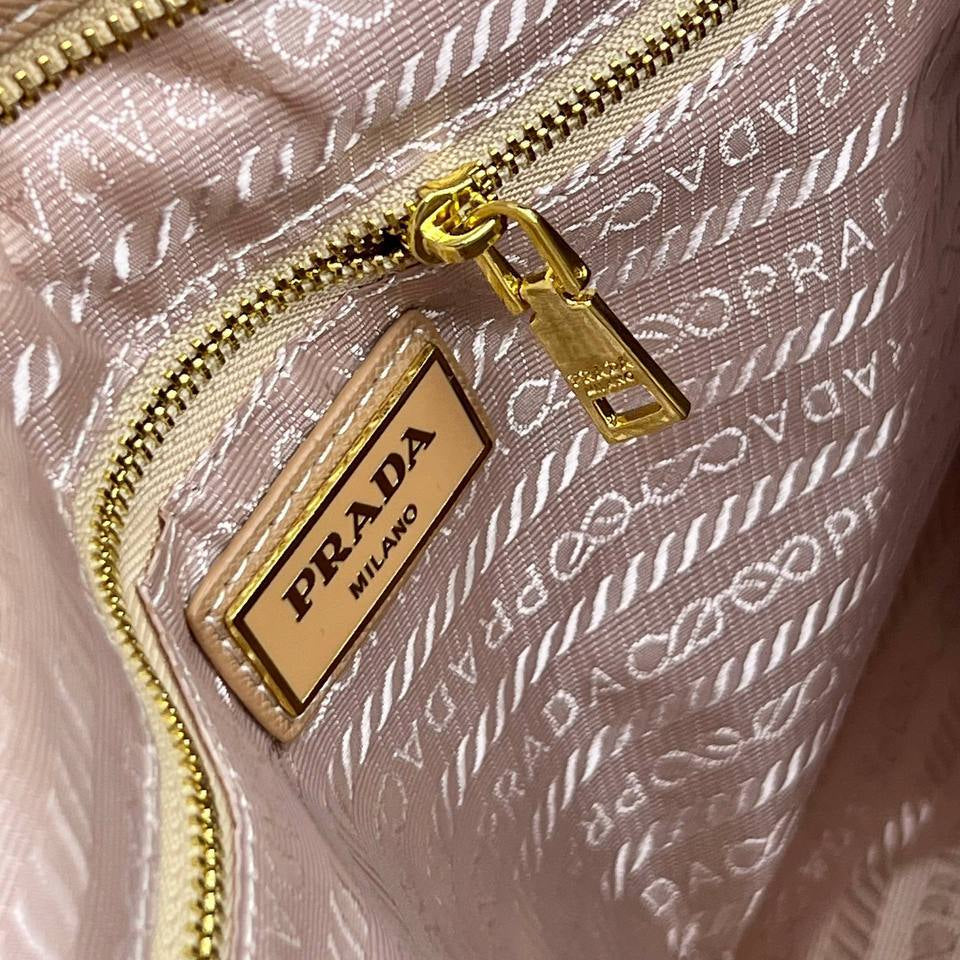 Prada Woven Texture Tote with Signature Logo Plaque