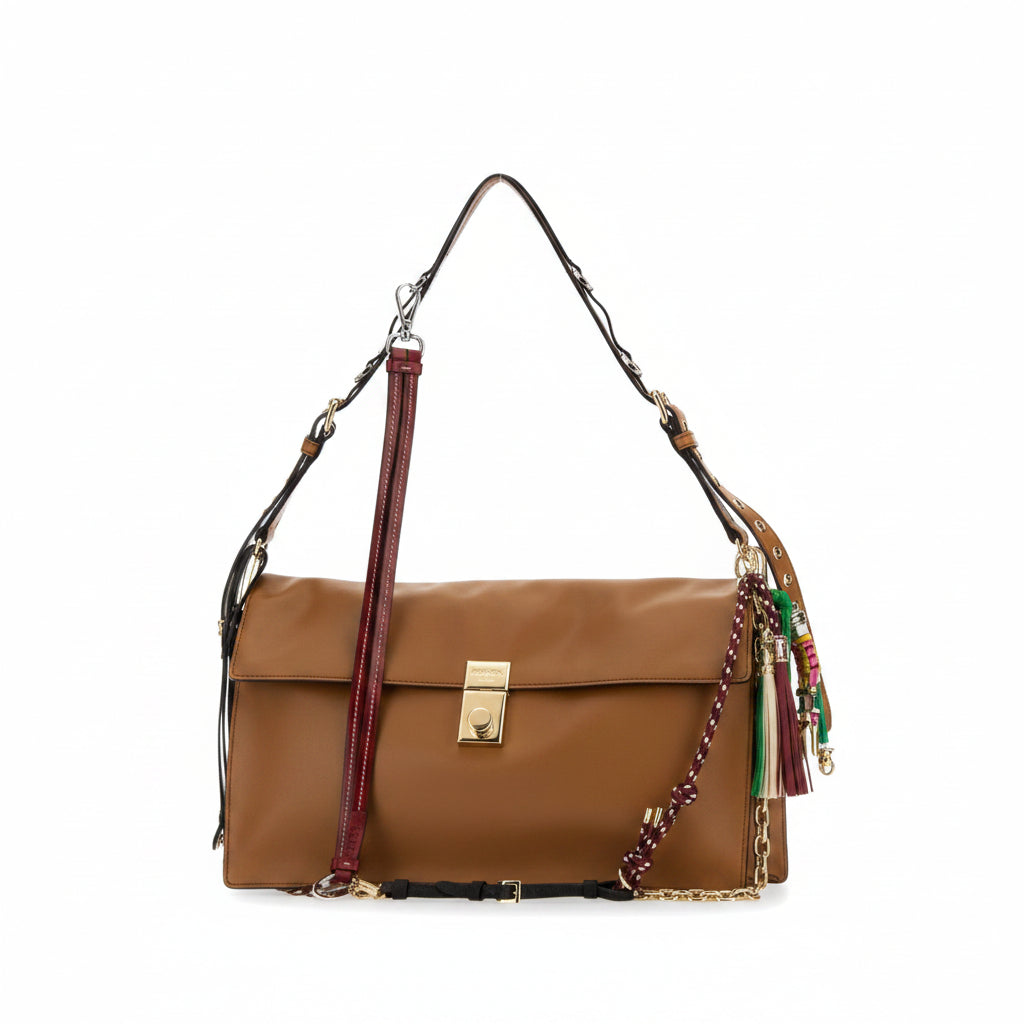 Prada Large Charm Bag in Warm Brown with Decorative Straps