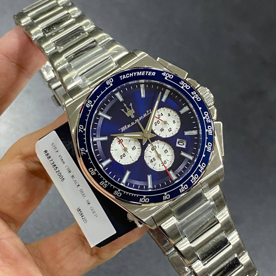 Maserati Chronograph Black Dial Gold Accent Steel Watch
