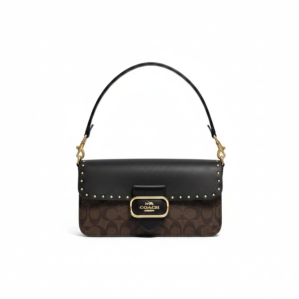 Coach Signature Monogram Shoulder Bag with Studded Detail