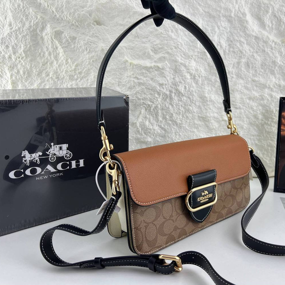 Coach Signature Monogram Shoulder Bag with Studded Detail