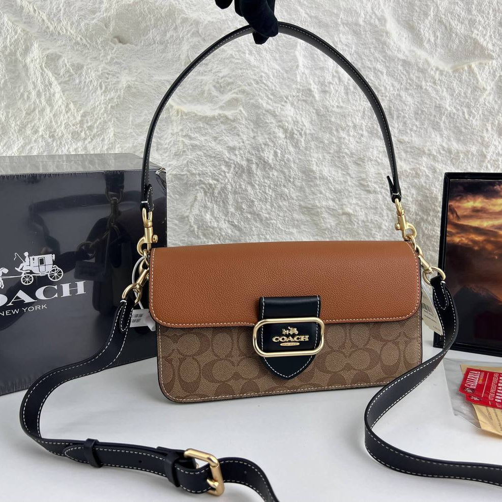 Coach Signature Monogram Shoulder Bag with Studded Detail