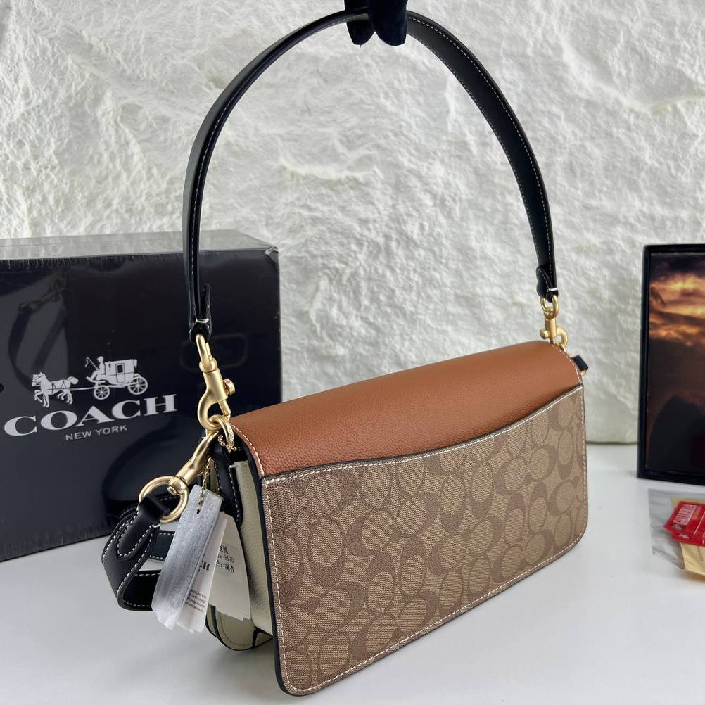 Coach Signature Monogram Shoulder Bag with Studded Detail