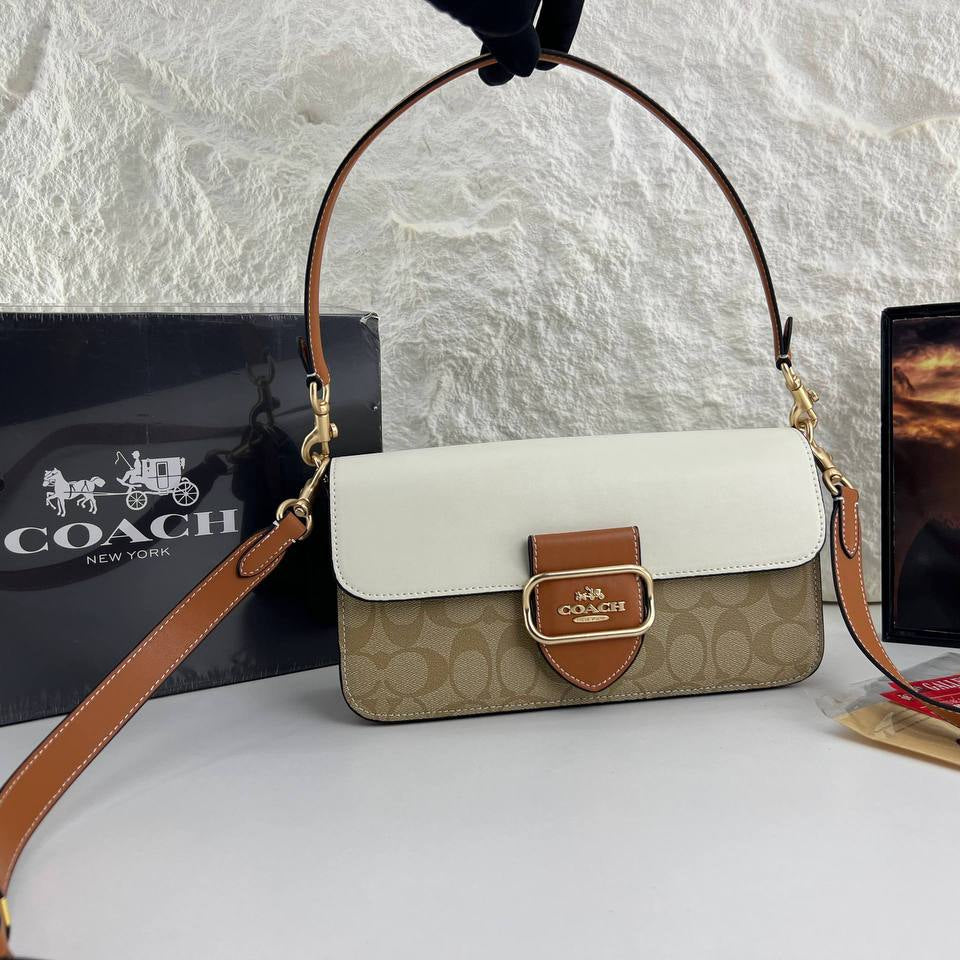 Coach Signature Monogram Shoulder Bag with Studded Detail