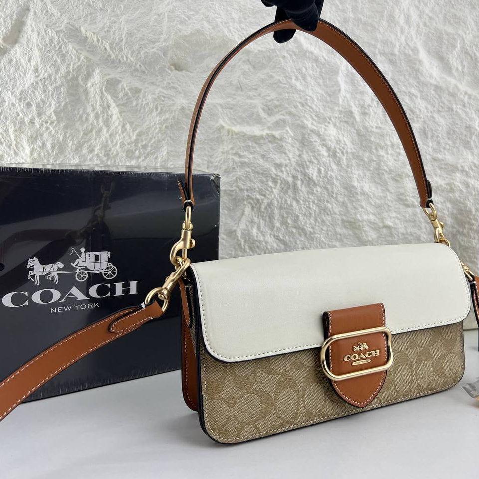 Coach Signature Monogram Shoulder Bag with Studded Detail