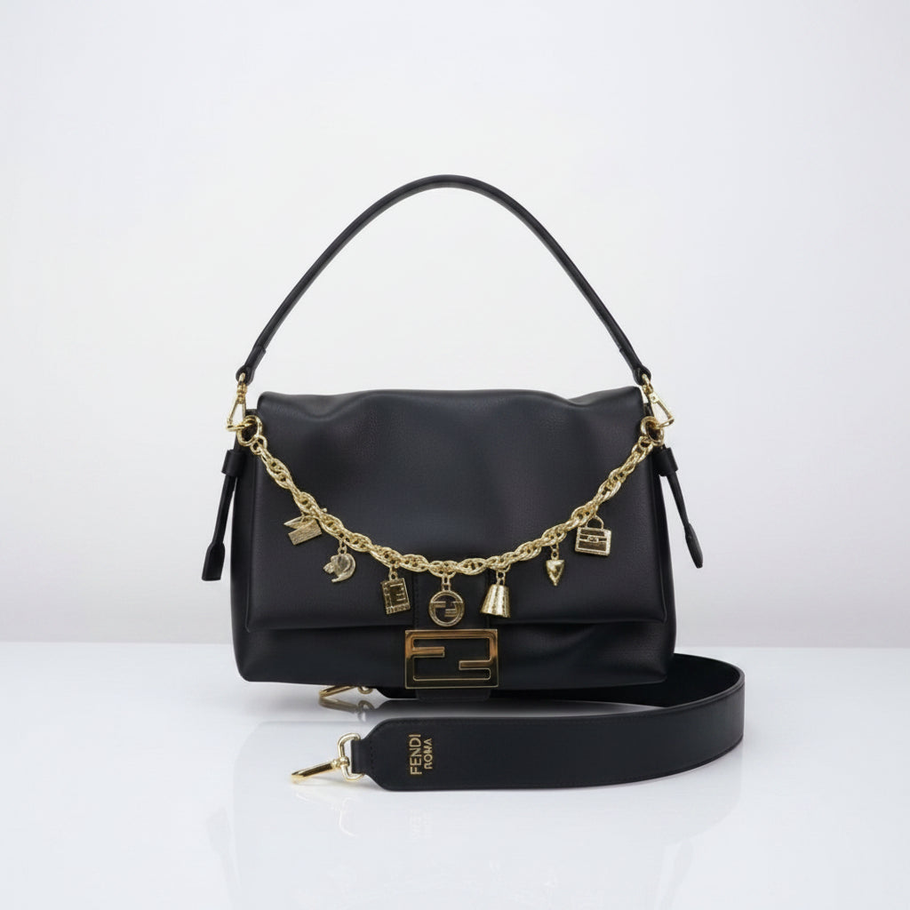 Fendi Jumbo Signature Shoulder Bag with Decorative Chain