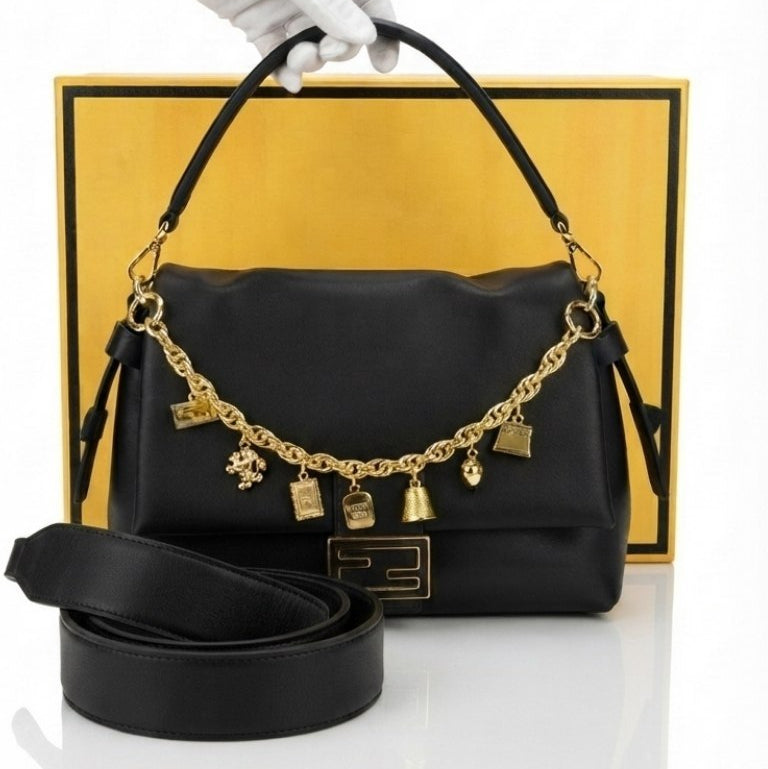 Fendi Jumbo Signature Shoulder Bag with Decorative Chain