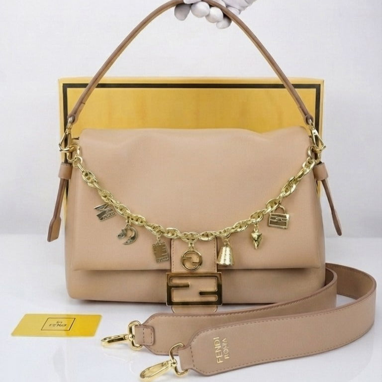 Fendi Jumbo Signature Shoulder Bag with Decorative Chain