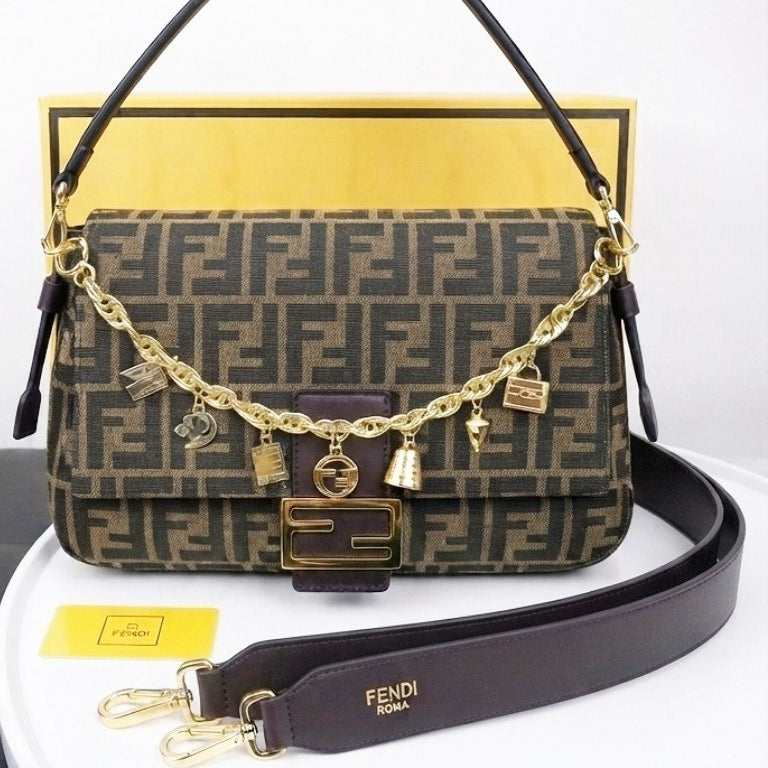 Fendi Jumbo Signature Shoulder Bag with Decorative Chain