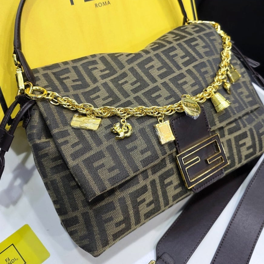 Fendi Jumbo Signature Shoulder Bag with Decorative Chain
