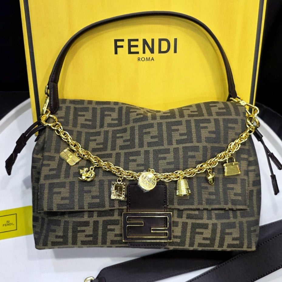 Fendi Jumbo Signature Shoulder Bag with Decorative Chain