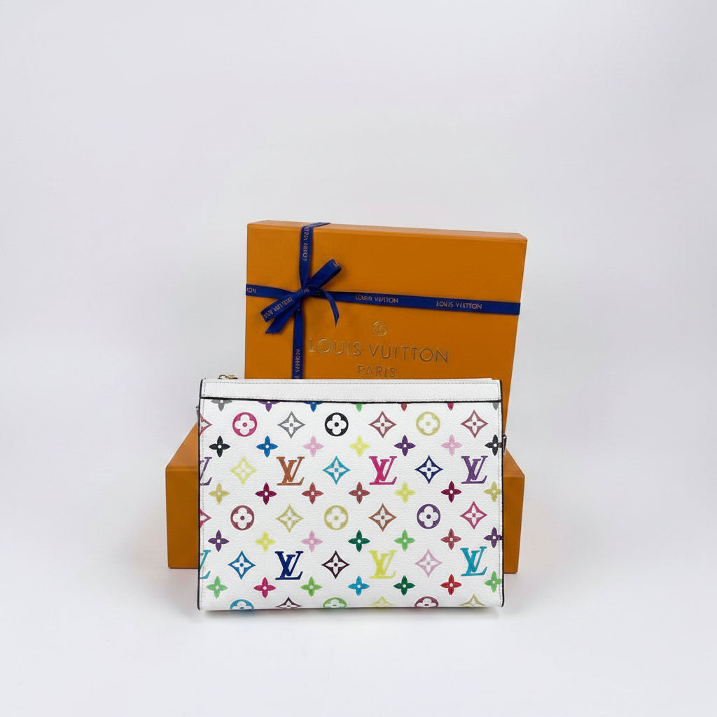 Louis Vuitton Multicolore Monogram Clutch in White