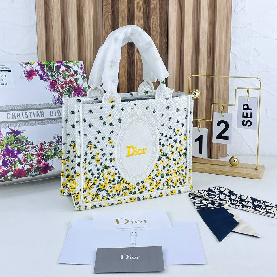 Dior Floral Canvas Tote Bag with Shoulder Strap