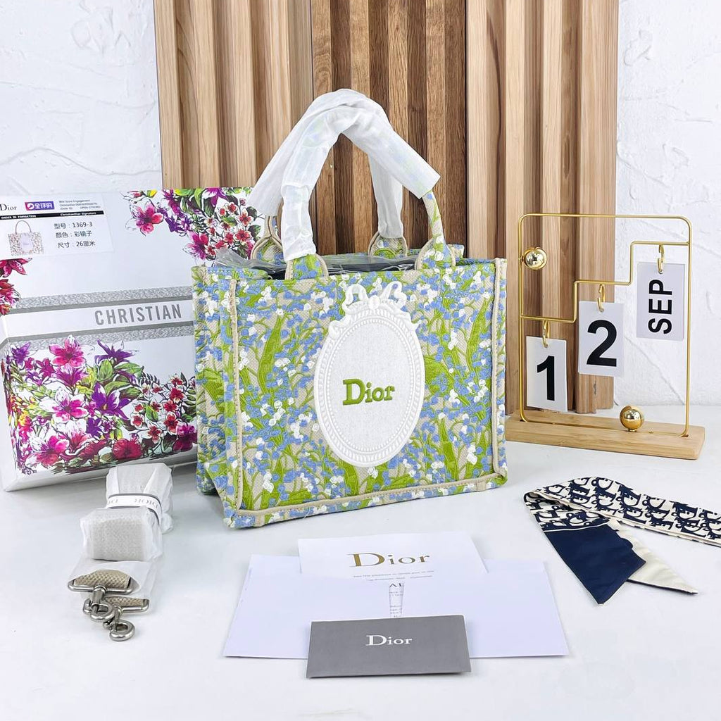 Dior Floral Canvas Tote Bag with Shoulder Strap