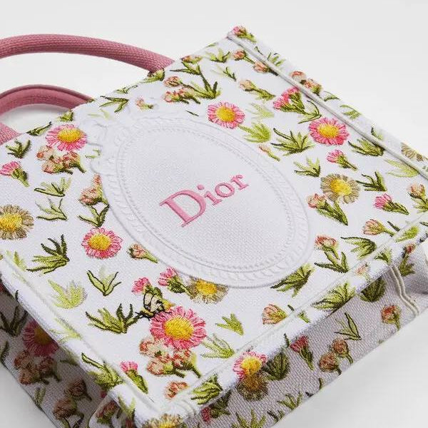 Dior Floral Canvas Tote Bag with Shoulder Strap