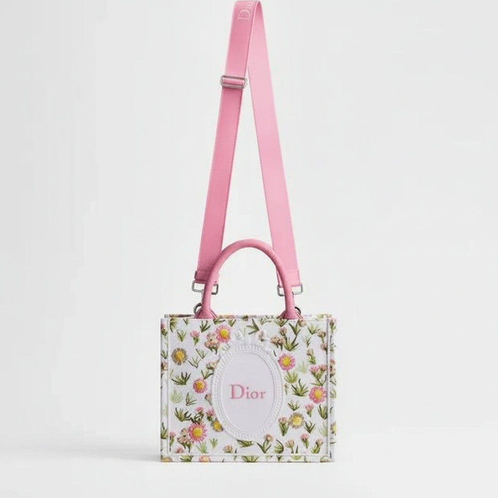 Dior Floral Canvas Tote Bag with Shoulder Strap