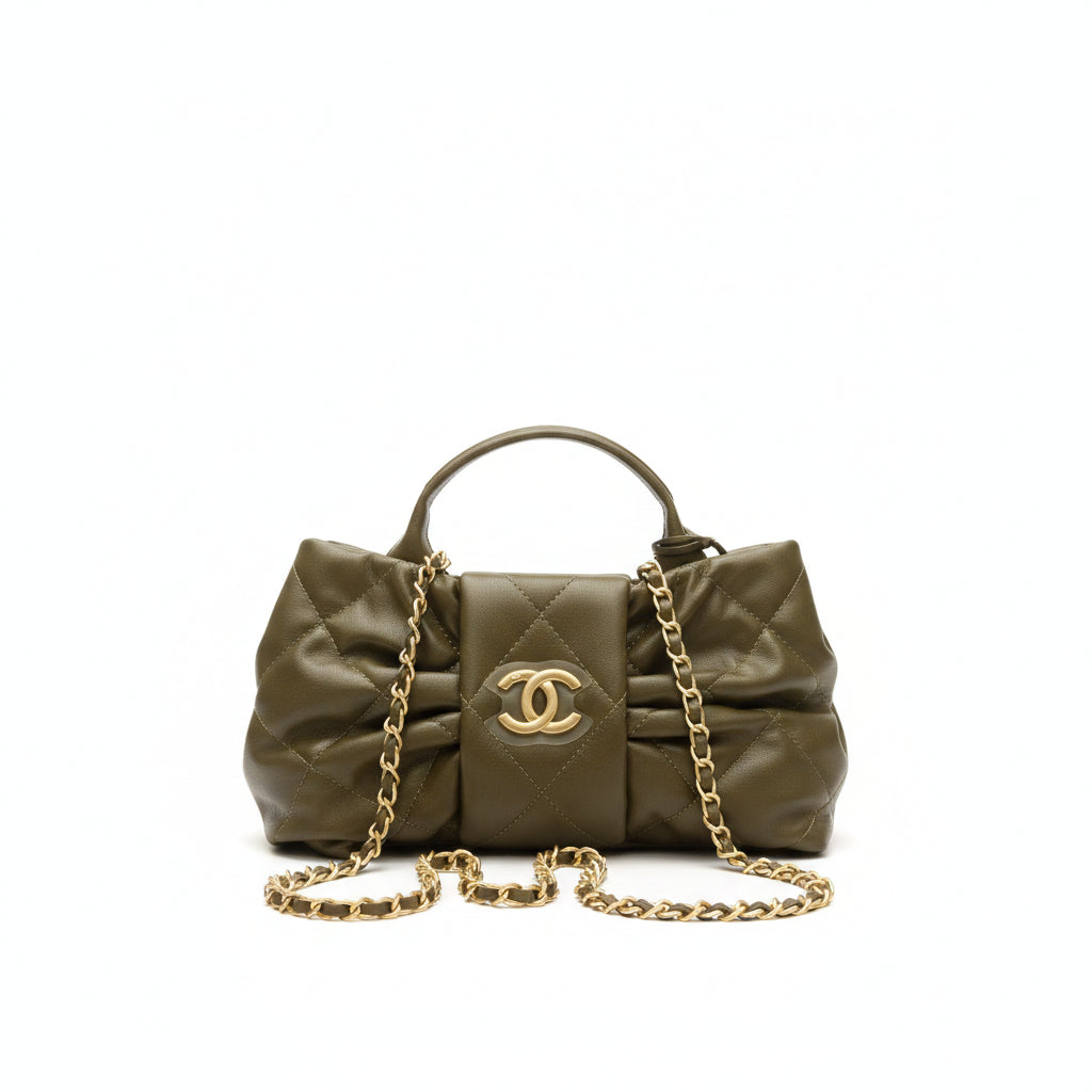 Chanel Olive Green Quilted Leather Bag with Gold Tone Hardware