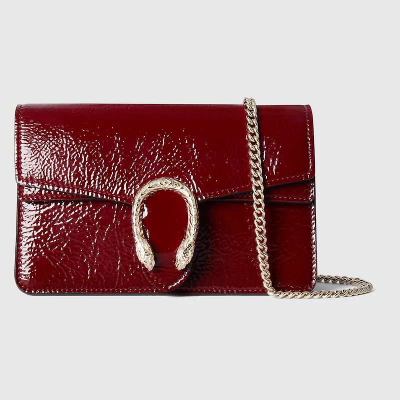 Gucci Dionysus Patent Leather Chain Bag in Deep Red