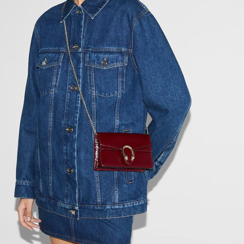 Gucci Dionysus Patent Leather Chain Bag in Deep Red