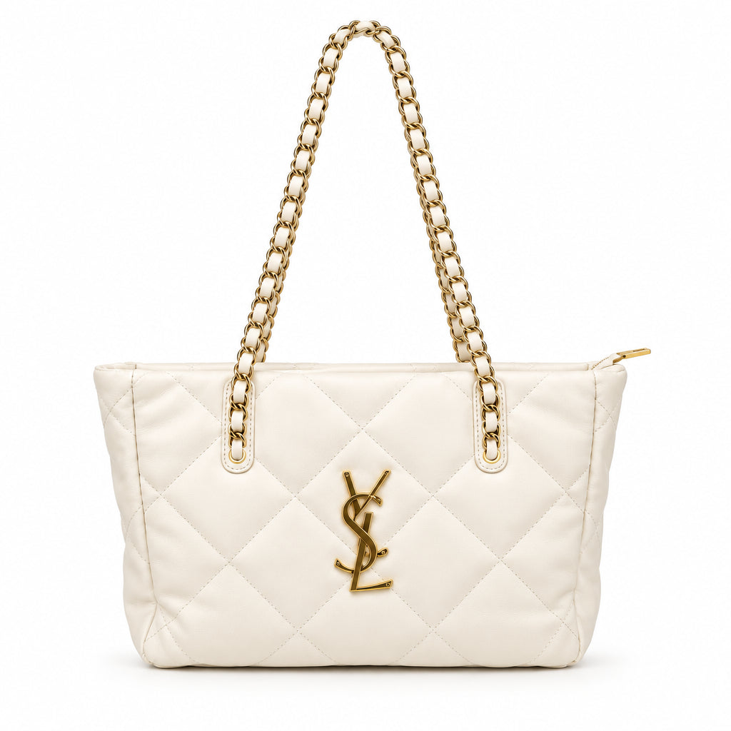 Quilted Chain Shoulder Bag with Gold Logo Detail